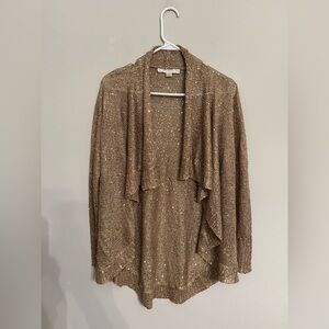 Boston Proper Gold Sequin Waterfall Cardigan Sweater size XXS
